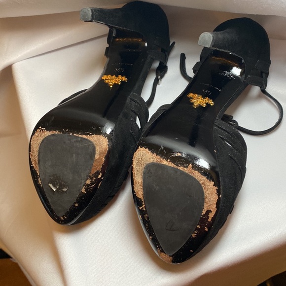 Prada T-strap Black Suede Platform Pumps, Size 36.5 - Picture 7 of 8